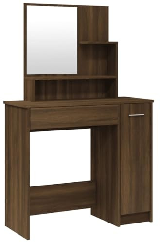 Willood Schminktisch mit Spiegel Braun Eichen-Optik 86,5x35x136cm Frisiertisch Frisierkommode Kosmetiktisch Kommode
