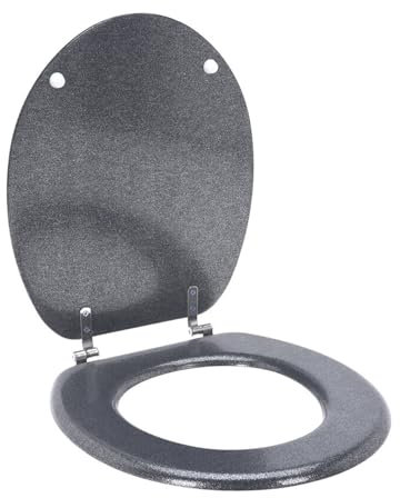 Well Home Asiento de Inodoro MDF con tapa y Bisagras de Acero inoxidable color Plata 37,5x5,5x45cm