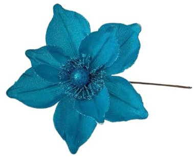 Nvzi 12 flores artificiales de Navidad de 8.66 pulgadas con purpurina, corona de árbol, adornos perfectos para Navidad, Año Nuevo, boda, fiesta, decoración de vacaciones, color azul