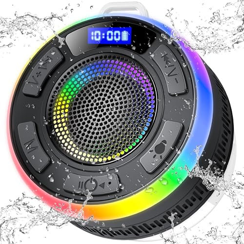 Cassa Bluetooth Portatile Potente IP7 Impermeabile Altoparlante Bluetooth con Ventosa, 360°Associazione Stereo Cassa Bluetooth Doccia con Luce LED Colorate, 8H Bassi Potenti per Viaggi Doccia Esterno