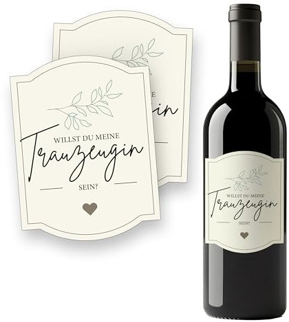 Flaschenetiketten Trauzeugin – 2 Aufkleber Hochzeit für Wein, Sekt Geschenk – selbstklebend, wasserfest – Sticker für Flaschen: Willst Du meine Trauzeugin sein? – Geschenk für TRAUZEUGIN - BEIGE