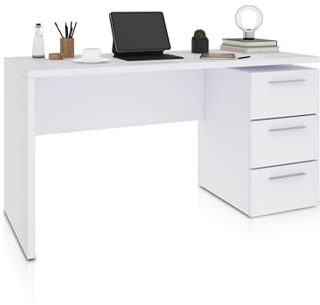 duehome | Mesa de Despacho 3 Cajones, Escritorio, Modelo Sasha, Acabado en Color Blanco Artik, Medidas: 138 (Ancho) x 60 cm (Fondo) x 74 (Alto)