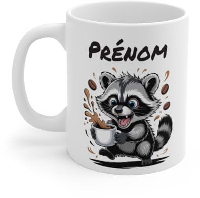 Teecustom Mug Hérisson Personnalisé – Tasse Café Mignonne et Énergique avec Prénom – Cadeau Original (Raton Laveur)