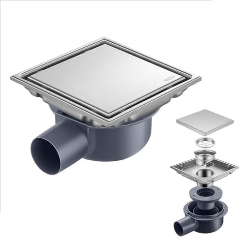 Caniveau De Douche en Acier Inoxydable 360° Siphon,Siphon De Sol,15x15 Cm,Capteur d'Odeurs Et Filtre à Cheveux 2 en 1,Siphon De Sol pour Douche,pour Salles De Bains,sous-Sols