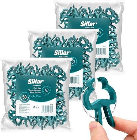 Sillar Pflanzen Klammern groß 4,3 x 5,5 cm – 150 Stück Tomatenclips, Gurken-Rankhilfe Robustes PE, ideale Befestigung für Kletterpflanzen, Rosen & Gemüse
