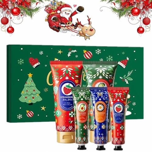 Handcreme Körperlotion Weihnachten Set, Handcreme Geschenkset, Weihnachten-Feuchtigkeit Reparatur-Handcremes Weihnachtsgeschenke, 3xHandcremes+2xKörperlotion
