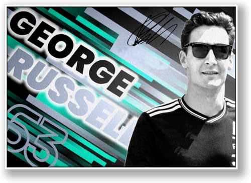 LJW Prints George Russell Racing Driver 2025 signiertes Poster, Wandkunst, Geschenk für Rennfans