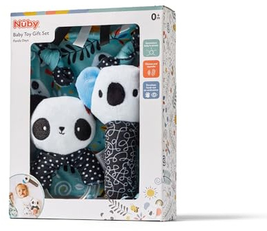 Nuby Baby Gift Set with 3-Piece Keepsake Giftbox, 0M+, Panda | Includes a Rattle, Comforter and Squeaker, Stimulates Early Development, Soft Plush Toys Ideal for Any Baby Gift