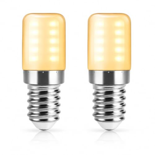 HARRFUNN E14 2W LED Fridge Light Bulb, Warm White 2700K, SES Mini, 100 Lumen, for Refrigerator, Sewing Machine, 20W Equivalent, Dimmable, Pack of 2 (Warm White 2700K)