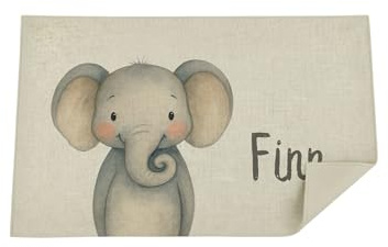 Bärenfreunde Kinder Platzdeckchen personalisiert, Platzset, abwaschbare Tischuntersetzer, Platzdecke Stoff Baby, Untersetzer mit Design lustig und Namen (Elefant)