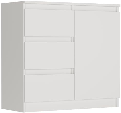 Framire Sideboard Weiß 80x33x76 cm – schmale Kommode mit 3 Schubladen, kompaktes Lowboard für Wohnzimmer, Schlafzimmer & Flur, Modern R-80-S3