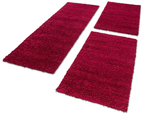 HomebyHome Bettumrandung Schlafzimmer 3 teilig Teppich Rot - Waschbarer Bettumrandung Teppich Läufer Set Extra Flauschig Bettvorleger Schlafzimmer Bettset: