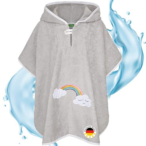 Smithy Badeponcho für Kinder & Babys aus kuscheliger Frottee Baumwolle - Liebevoller Badetuch Poncho mit Kapuze für Mädchen & Jungen - Kinderponcho Kapuzenhandtuch Regenbogen Wolke