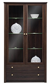 mb-moebel Vitrine mit 2 Glas-Rahmentüren + 2 Schubkästen Glasvitrine Schrank Standvitrine Schokolade (Wenge)