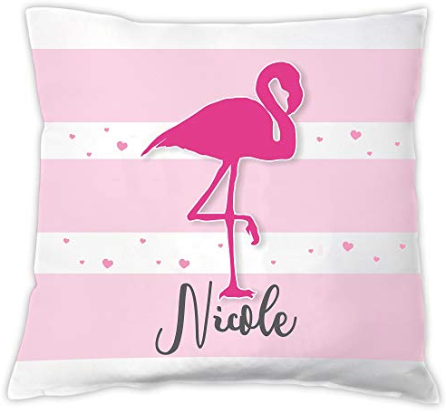 4you Design Personalisiertes Deko-Kissen -Flamingo- mit Namen - Zierkissen mit Flamingo-Motiv als Geschenkidee für Mädchen – Geburtstagsgeschenk für Frauen