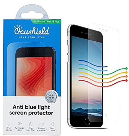 Ocushield Anti Blue Light Tempered Glass Screen Protector for iPhone 7 Plus | iPhone 8 Plus - Protect Your Eyes Reduce Migraines & Improve Sleep