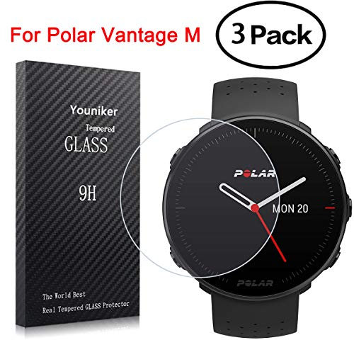 Youniker 3 Pack für Polar Vantage M Displayschutzfolie aus gehärtetem Glas für Polar Vantage M Multisport Smart Watch Displayschutzfolie Folien Glas Anti-Kratzer Anti-Fingerabdruck Blasenfrei