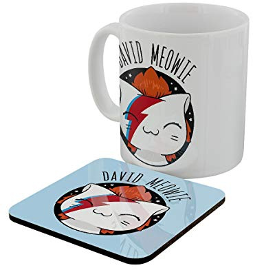 V. I. Pets Kaffeebecher David Meowie weiß, Keramik, quadratisch, Becher, Tasse, Zuhause