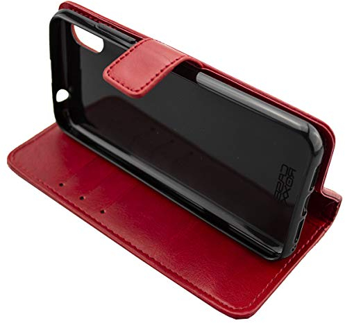 caseroxx Bookstyle Handytasche für Gigaset GS110 in rot – Klapphülle mit Kreditkartenfächern, Magnetverschluss, Standfunktion & Rundumschutz für Display und Gehäuse