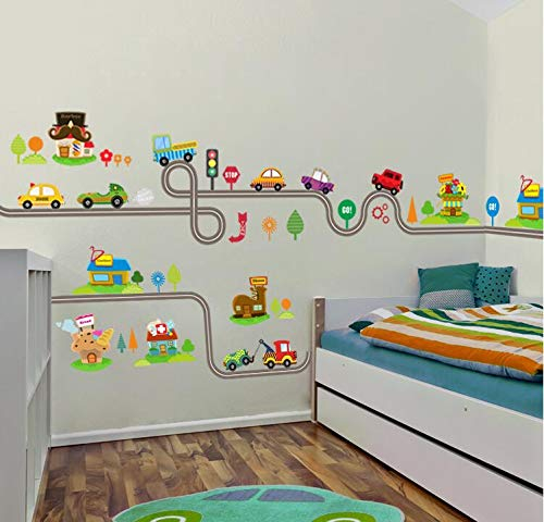 COVPAW® Wandtattoo Wandaufkleber Fahrzeug Lastkraftwagen LKW Bagger Zug Truck Auto Wandsticker Wandbild Bilder Wohnzimmer Schlafzimmer Deco Kind Jungen Kinderzimmer