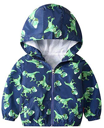 JinBei Veste Garçon Manteau Capuche Enfant Sweat-Shirt Dinosaure Blouson Zipper Poche Pull-Over Longue Manche Vert Mince Manteaux Mignon Outwear Printemps Automne Coupe-Vent 3-4 Ans