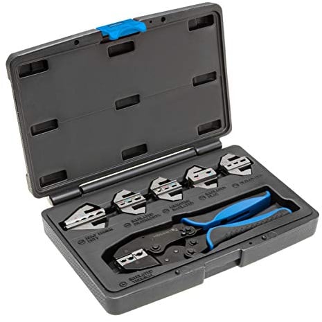 Högert Technik Crimpzange, Set mit 6 wechselbaren Einsätzen, HT1P176