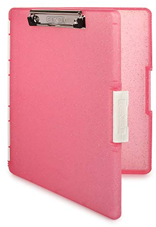 Dexas Slimcase Lot de 2 porte-blocs en plastique avec rangement et ouverture latérale, rose pailleté, fournitures de bureau pour organiser, transporter et ranger, support A4, porte-bloc style et