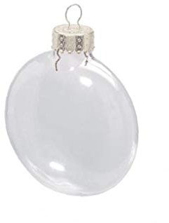 6 Fillable Flat 80mm Clear Glass Ball Christmas Bauble Ornaments