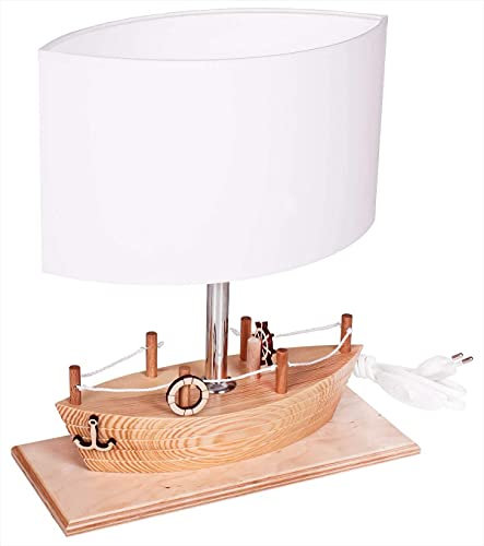 Hellux Nachtlicht Baby aus Holz | LED Tischlampe Kinderzimmer im Schiffs-Design | Nachttischlampe Kinder 26,5x14x27 cm für Babyzimmer | Kinder Lampe E27 (Natürlich/Weiß)