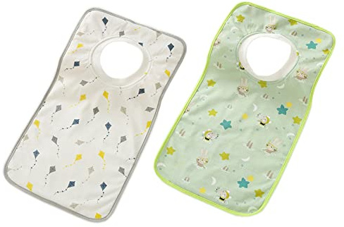 NOVAGO Lot de 2 Grands Bavoirs bébé et Maternelle évolutif 100% Coton Super Confort et Doux, col élastique Facile a Enfiler, Poche de Rangement