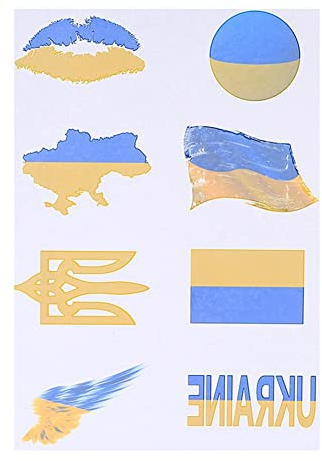 ikasus Ukrainische Flagge Tattoo-Aufkleber, Temporäre Tätowierung Aufkleber, Wasserdicht, Ukrainische Frieden-Tattoo-Aufkleber, Gesichtsaufkleber, Unterstützung der Ukraine, für Jugendliche Mädchen