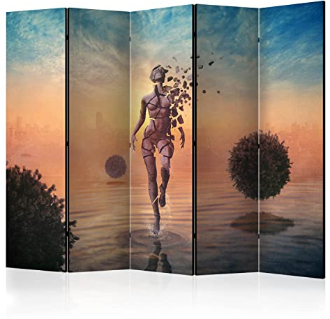 murando Akusticher Raumteiler Abstrakt Foto Paravent 225x172 cm beidseitig auf Vlies-Leinwand Bedruckt Akustikschaum Trennwand Spanische Wand Sichtschutz Home Office Frau Spaziergang h-C-0120-z-c
