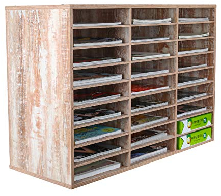 EasyPAG 27 Fächer Holz A4 Büro Schreibtisch Organizer Dokumentenhalter Aktenablage Zeitschriftenhalter Briefablage Papier Magazin Organisator,Antik-Weißeiche