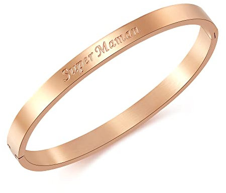 RWQIAN Inspirational Phrases Jonc Bracelet Message Femme Personnalisé Bracelet Plusieurs Messages au Choix,Jonc Fin en Acier Inoxydable Super Maman Bracelet Couleurs Or Rosé 7