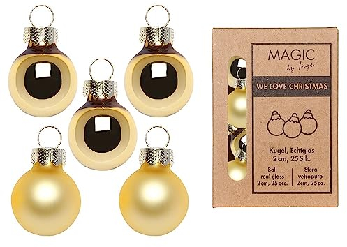 Inge-glas Weihnachtskugeln Glas 2cm x 25 Stück in Kartonbox Christbaumkugeln Set Gold Inkagold