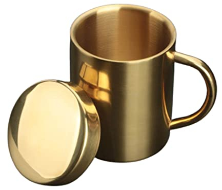 JUSHZ Botella Agua Acero Inoxidable Botella Gimnasio Garrafa Adultos Termo Cafe para Llevar Taza Termica Termo Pequeño para Cafe Café Taza De Doble Capa con Cubierta con Asa Anticaída (Gold,200ml)