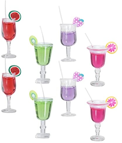Yardenfun 8pcs Fruit Cocktail Mininature Beverage Cups Dollhouse Cocktail Cups Kids Pretend Play Toy Miniature Glasses Mini House Cocktail Cup Martini Tumbler Props Resin Household