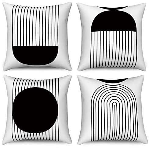 Kissenbezug Boho 40x40 4er Set, Hnmdmyi Schwarz und Weiß Mid Century Abstrakt Geometrisch Bogen Sonne Dekorative Kissenbezüge Modern Minimalistisch Leinen Kissenhülle für Sofa Couch Outdoor Home Decor
