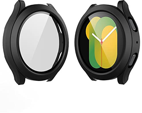 Yolin 2 Pack Hard Protective Case with Tempered Glass Screen Protector Compatible Samsung Galaxy Watch 5 / Galaxy Watch 4 40mm, PC Ultra-Thin All-around Cover For Galaxy Watch 4/5 40mm (2 Black)