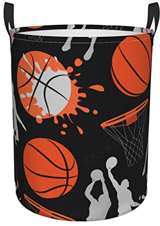 Basketball-Sport-Muster, runder Wäschekorb, Aufbewahrungskorb, Spielzeug, Kleidung, Organizer, Behälter für Zuhause, Badezimmer, Schlafzimmer, Wohnheim, Kinderzimmer, 38 l