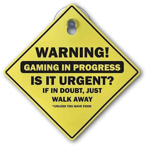 Divertente segnale di avvertimento con ventosa + gancio adesivo, avviso Gaming in Progress, accessorio unico per giocatori, compleanno, Natale, regalo di Babbo Natale segreto, 15 cm x 15 cm