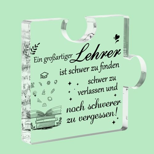 UUEMB Regalos para profesores, placa de acrílico grabada, forma de rompecabezas, regalo para el día del maestro, regalo de despedida, maestro, jubilación, regalo de agradecimiento, decoraciones de