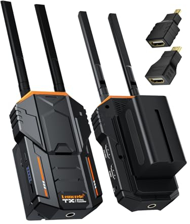 Lemorele 200M Wireless Video Transmitter and Receiver with 2 4400mAh Batteries, 1080P Wireless HDMI 5G Transmission with Loopout HDMI and IR for Live Streaming/Film Production/Photography