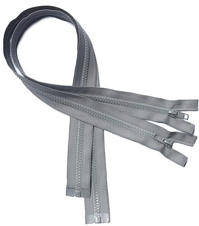 KGS Teilbare Reißverschlüsse | 5mm Reißverschluss Kunststoff für Jacken | 2 Stück pro Packung (Grau, 70 CM)