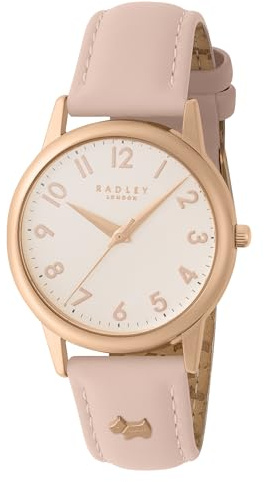 RADLEY Women's Rose Gold Plated Pink Leather Strap Watch RY21728