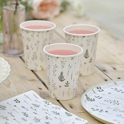 Ginger Ray- Lot de 8 gobelets en Papier imprimés Floraux pour Enterrement de Vie de Jeune Fille, Multicoloured