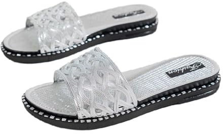 koperras Damenschuhe Pumps Schwarz Riechen Hausschuhe, flache hohle Hausschuhe, Retro-Sandalen Schuhe Damen Abend (Silver, 40)