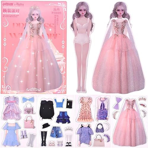 Miotlsy Dress Me Up Stickerbrush Aufkleber Model Dress Up Stickerbrush Cutie DIY Star zum Gestalten von Tanz-Outfits mit 16 Seiten zum Gestalten schicker Outfits, Malheft Stickerbogen
