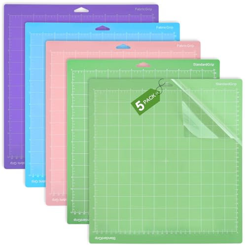 5 Pièces 30,5 x 30,5CM Tapis de Decoupe pour Cricut Maker 3/Explore 3/Air/Air 2, Tapis de Decoupe avec 4 Adhésifs Différents, Tapis de Découpe de Remplacement avec Film Transparent Anti-Poussière