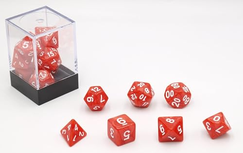 Würfel Set von 7 Stück Roter Marmor/Perlmutt.